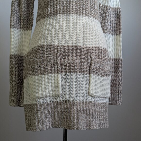 Lily Morgan Striped Turtleneck Sweater Knit Dress Pockets Taupe Cream LG - Picture 4 of 11